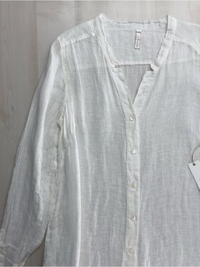 nwt NUTHATCH Maine linen lagenlook artsy oversized tunic button down M white